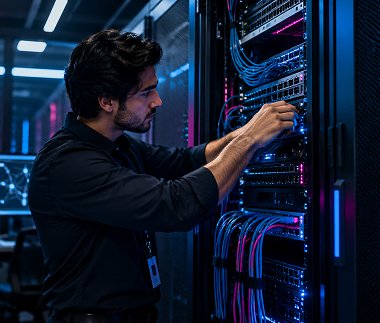 Entech engineer working in a server room